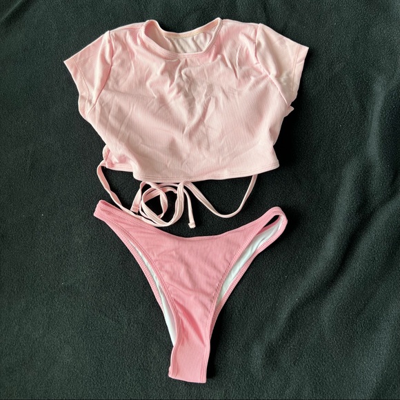 Ribbed t shirt tie back bikini set - Picture 2 of 5